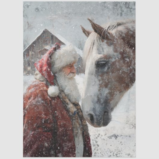 Decoupage Magical Moment Santa & His Horse Snowing Tissuepapier (Voorkant)