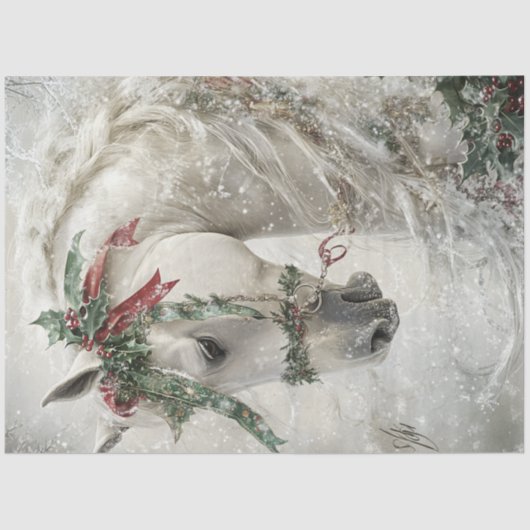 Decoupage Magisch Witte Paard Winter Wonderland Tissuepapier (Voorkant)