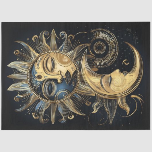 Decoupage magische hemelse zon halve maan ster tissuepapier (Voorkant)