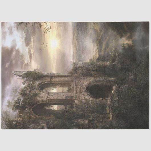 Decoupage Magische Scène Ruïnes bij zonsopgang Tissuepapier (Voorkant)