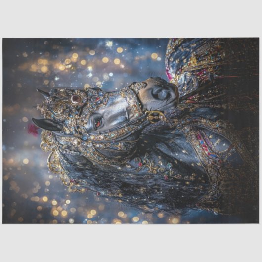 Decoupage Majestic Black Hengstenjuweel Encrusted Tissuepapier (Voorkant)