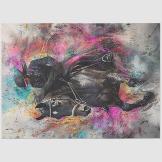 Decoupage Majestic Black Horse & Rider Vibrant Tissuepapier (Voorkant)