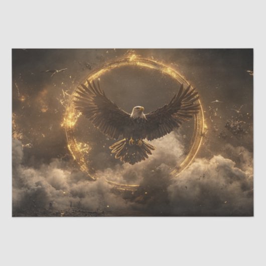Decoupage Majestic Eagle Golden Ring Vliegen Tissuepapier (Voorkant)