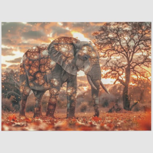 Decoupage Majestic Elephant Mooie Verlichting Tissuepapier (Voorkant)