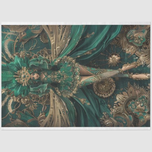 Decoupage Majestic Lady Jurk in Groene Masquerade Tissuepapier (Voorkant)