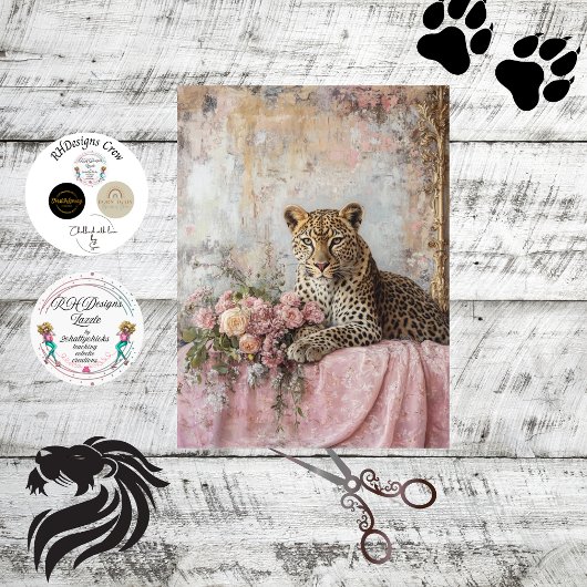 Decoupage Majestic Leopard Boeket Bloemen Couch Tissuepapier