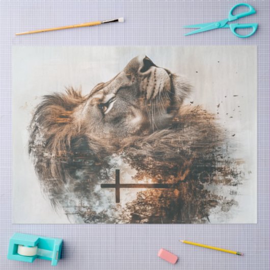 Decoupage Majestic Lion & Cross Tissuepapier (Craft)