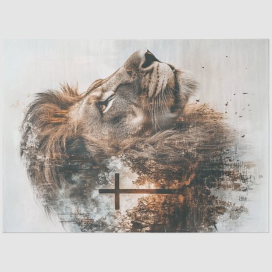 Decoupage Majestic Lion & Cross Tissuepapier (Voorkant)