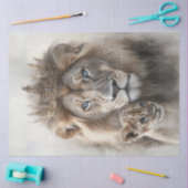 Decoupage Majestic Lion & Cub  Crown Tissuepapier (Craft)