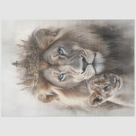 Decoupage Majestic Lion & Cub  Crown Tissuepapier (Voorkant)