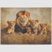 Decoupage Majestic Lion Lioness & 3 Cubs Tissuepapier (Voorkant)