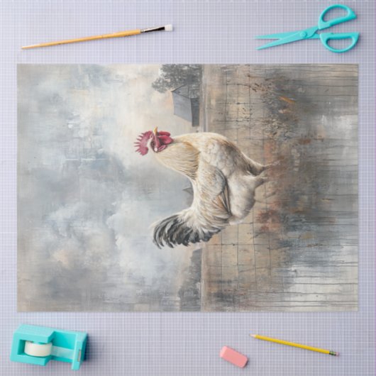 Decoupage Majestic White Rooster Sage Field Tissuepapier (Craft)