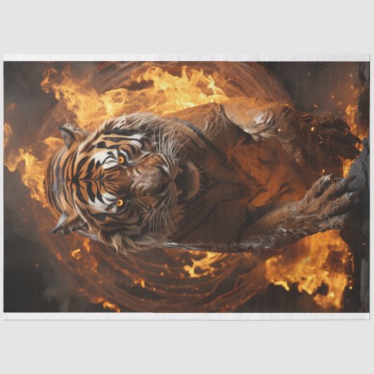 Decoupage Majestic Wildlife Tiger Fire Art Tissuepapier (Voorkant)