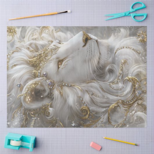 Decoupage Majestic Witte Leeuw Goud & Zilver Tissuepapier (Craft)