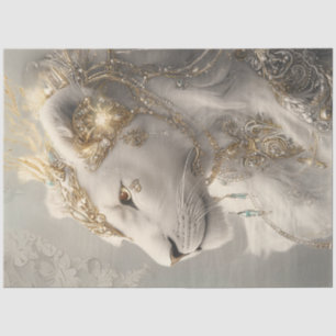 Decoupage Majestic Witte Leeuwin Ornamenten & Goud Tissuepapier