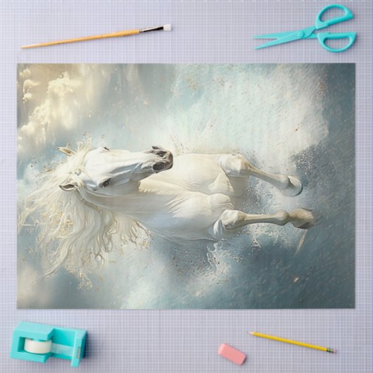Decoupage Majestic Witte Paard Galloping Oceaan Tissuepapier (Craft)