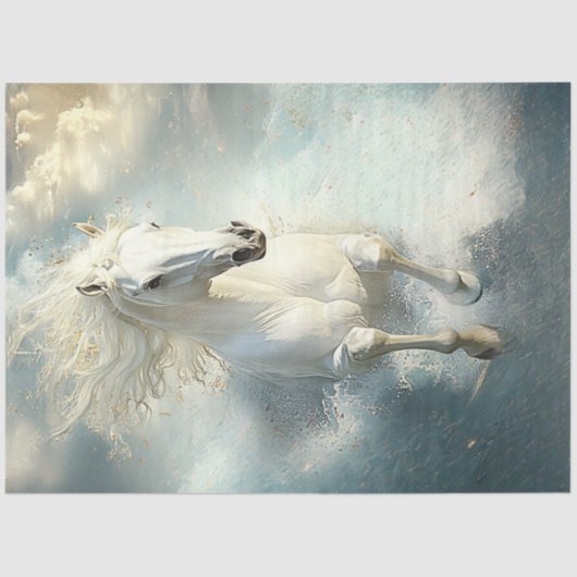 Decoupage Majestic Witte Paard Galloping Oceaan Tissuepapier (Voorkant)