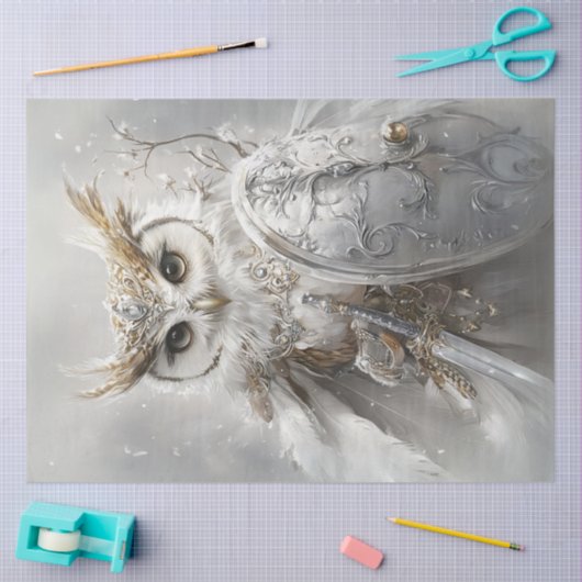Decoupage Majestic Witte Uil Zwaard & Schild Tissuepapier (Craft)