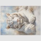 Decoupage Majestueuze Witte Tijger Liggend in het  Tissuepapier (Voorkant)