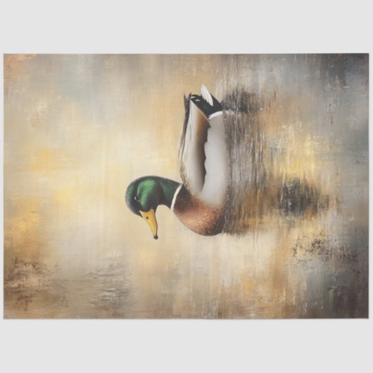 Decoupage Mallard Duck Schilderij Drijvend op Wate Tissuepapier (Voorkant)