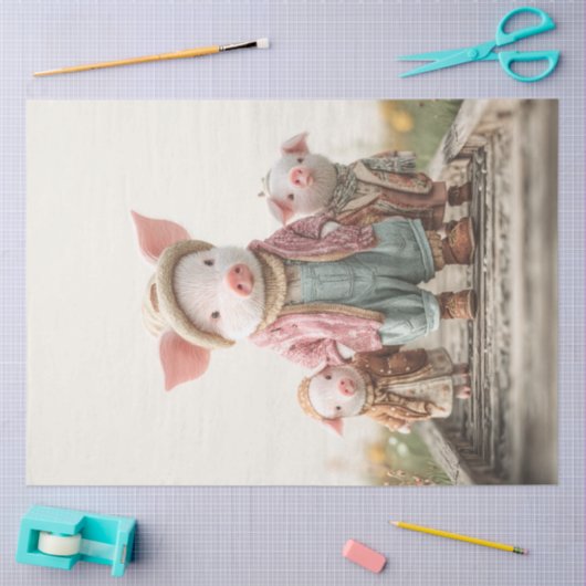 Decoupage Mama Varken & biggen grillige familie Tissuepapier (Craft)