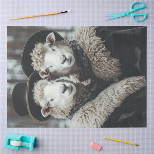 Decoupage man vrouw schaap tissuepapier (Craft)