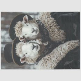 Decoupage  man vrouw schaap tissuepapier