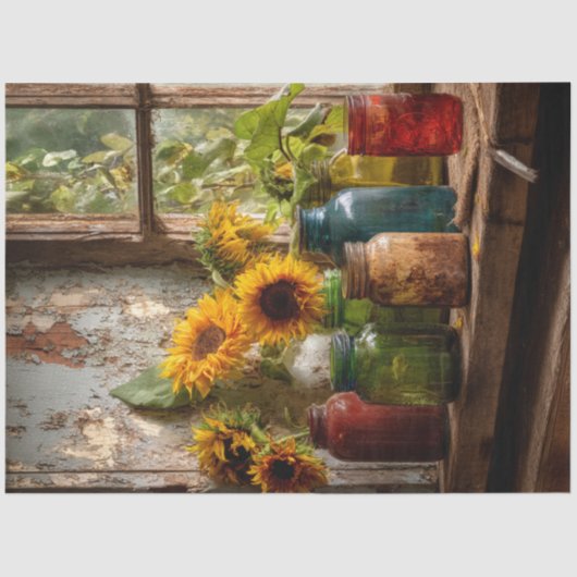 Decoupage Mason Jars Window Seal Flowers Tissuepapier (Voorkant)