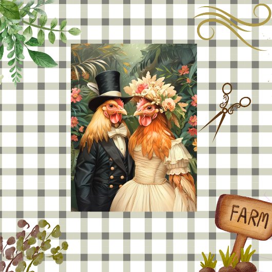 Decoupage Matrimonial Rooster & Chicken Tissuepapier