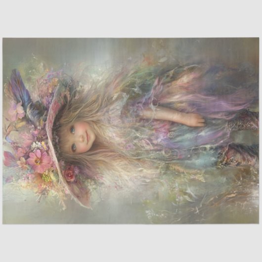 Decoupage Meisje Gekleed Paaszondag Pastelkleuren Tissuepapier (Voorkant)