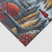 Decoupage - Meisje in rood en herfst maanlandschap Tissuepapier (Detail)