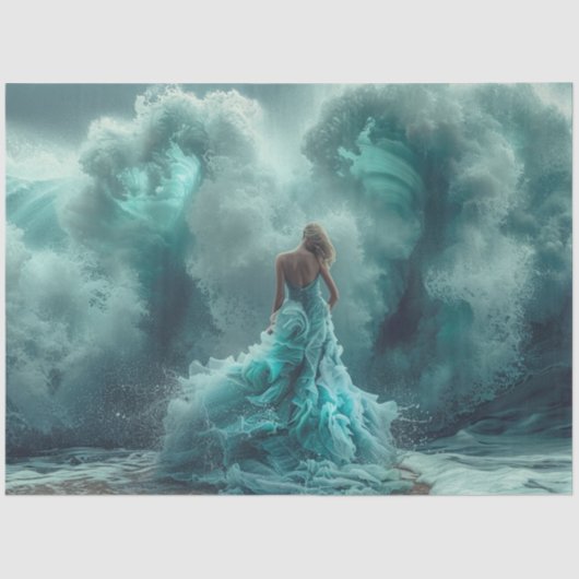 Decoupage Mesmerizing Beach Vrouw Turquoise Groen Tissuepapier (Voorkant)