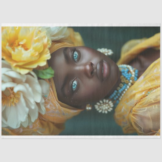 Decoupage met gouden bloemhoofddeksel tissuepapier (Voorkant)