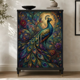 Decoupage met juweeltonen pauw en bloemen tissuepapier
