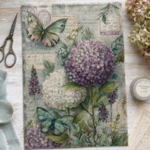 Decoupage met Oude Hortensia Vlinder Tuin