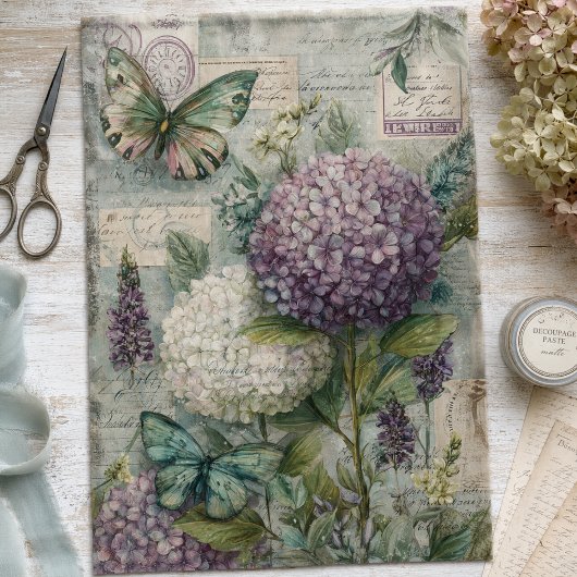 Decoupage met Oude Hortensia Vlinder Tuin Tissuepapier