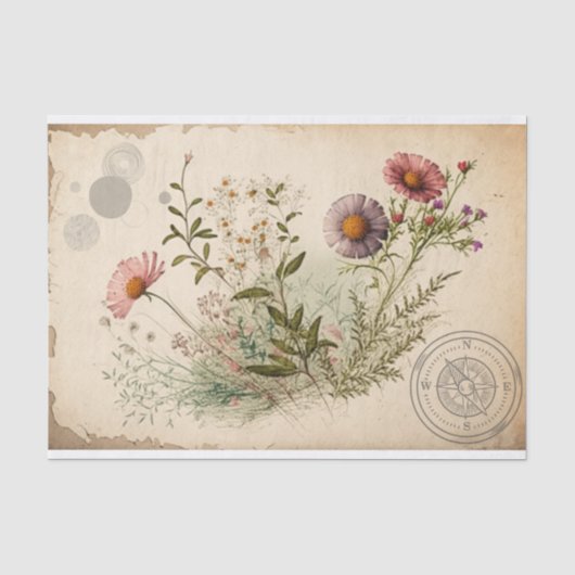 Decoupage met oude wilde bloemen tissuepapier (Voorkant)