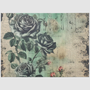 Decoupage met vintage bloemmotieven en groen tissuepapier