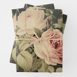 Decoupage met vintage bloemrozen groen inpakpapier vel