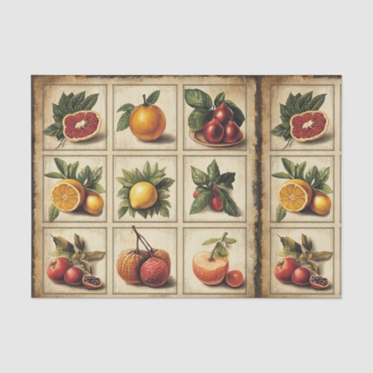 Decoupage met Vintage Fruit Botanische Raster Tissuepapier (Voorkant)