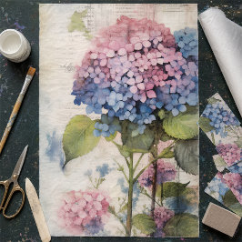 Decoupage met vintage waterverf blauwe roze horten tissuepapier