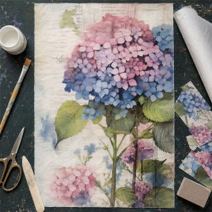 Decoupage met vintage waterverf blauwe roze horten tissuepapier