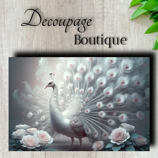 decoupage met witte pauw tissuepapier