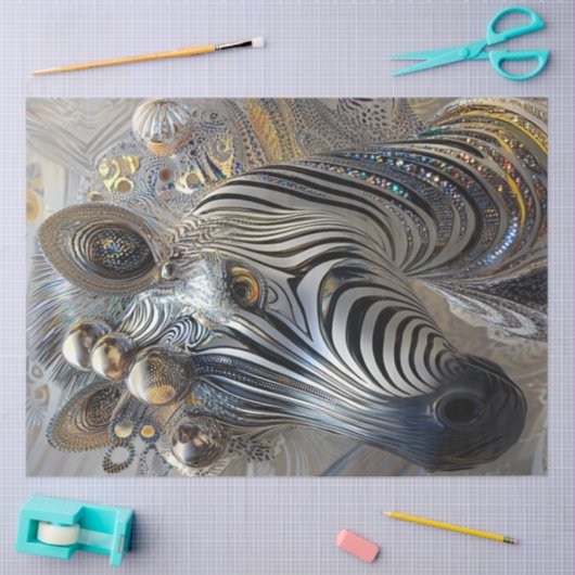 Decoupage Metallic Adorned Zebra Jewel Patterns Tissuepapier (Craft)