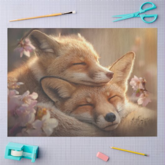 Decoupage Moeder Baby Fox Slaapbos Tissuepapier (Craft)