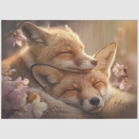 Decoupage Moeder Baby Fox Slaapbos Tissuepapier (Voorkant)