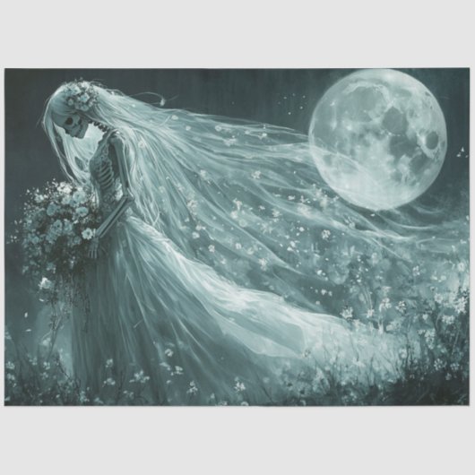 Decoupage Monochrome Skeleton Wedding Volle Maan Tissuepapier (Voorkant)