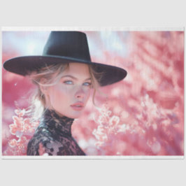 Decoupage Mooie Dame Zwart Rijden Pet Tissuepapier