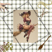Decoupage Mooie Heks Vliegende Broomstick Kant Tissuepapier