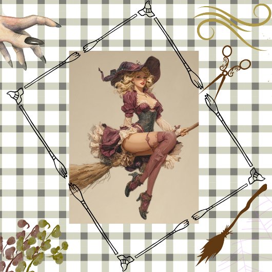 Decoupage Mooie Heks Vliegende Broomstick Kant Tissuepapier